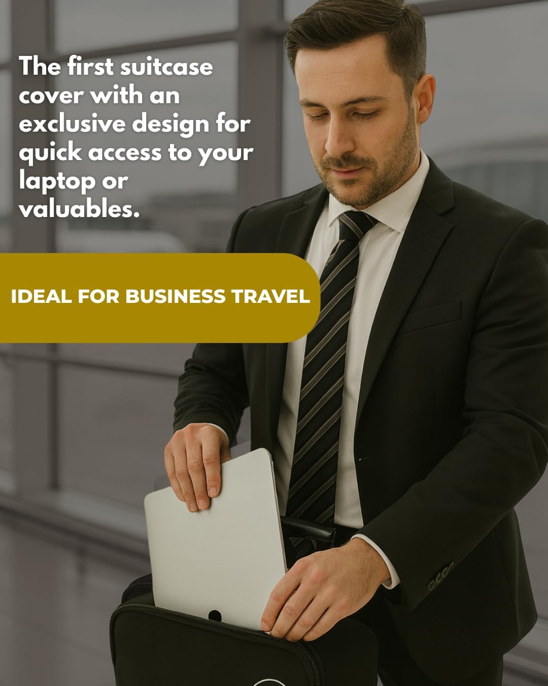 TRENDMAKERS Patented Suitcase Cover with Laptop Pocket – TSA Approved, Fits 20"-24” Carry-On, Luggage cover, Stretchable Travel Accessory (Black), Travel Essentials. image 3
