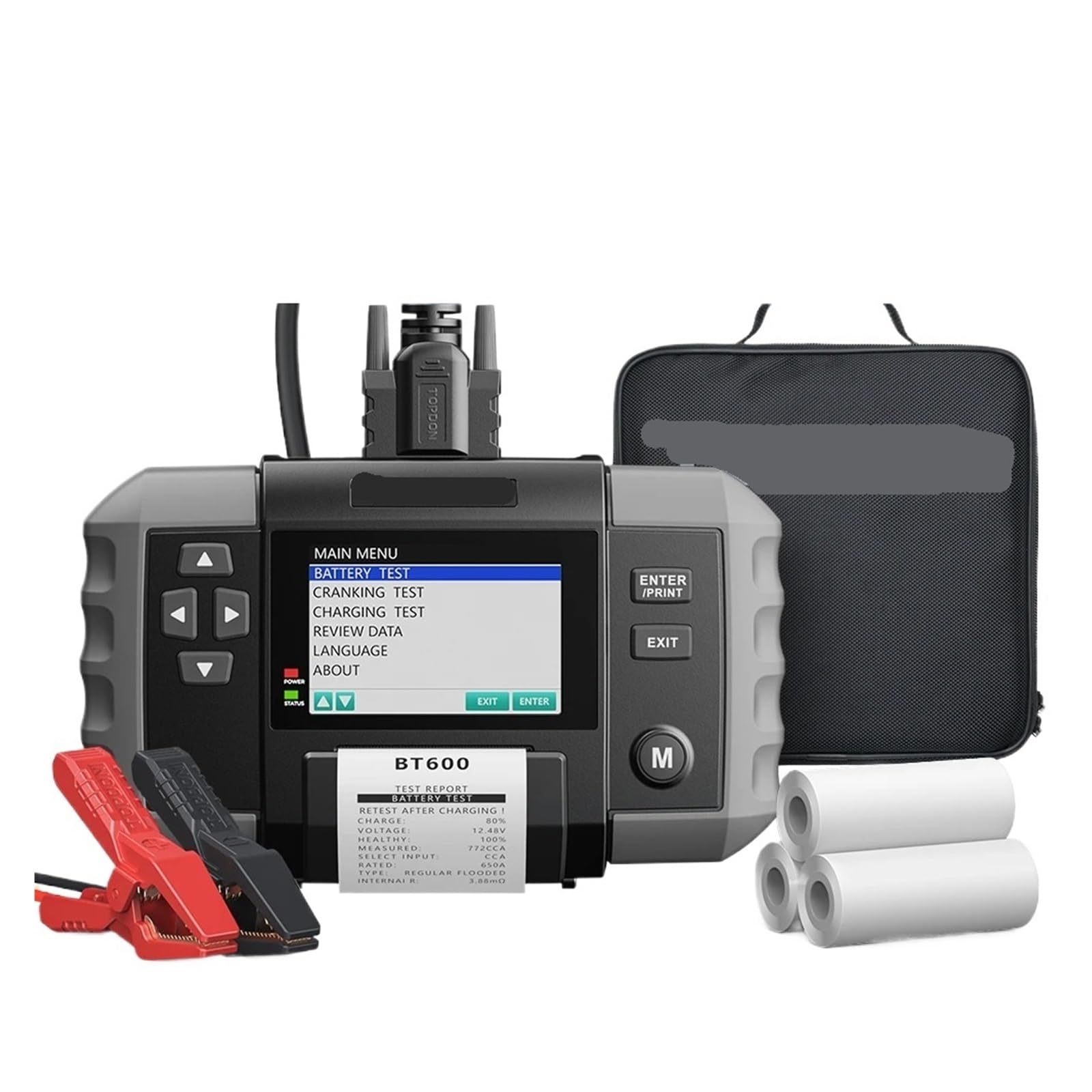 BT600 Tester for Batteria Auto 12V 24V, analizzatore for Veicoli al Piombo con Stampante Termica Integrata, Strumento for Batteria Auto