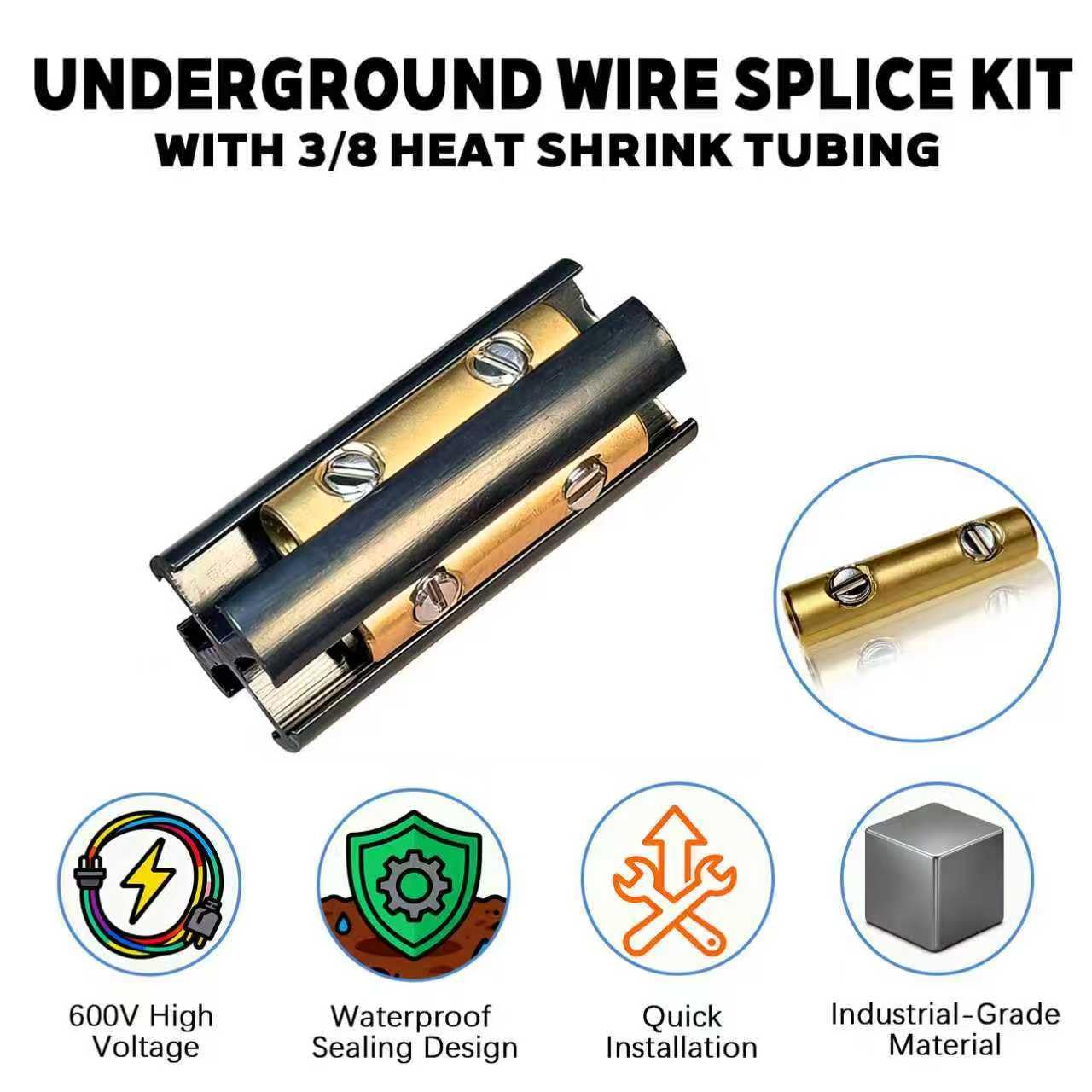 3 Sets Underground Wire Splice Kit Fits 14/3 to 8/3 Range Direct Burial UF Wire, 600V Max, Waterproof Splice Kit Includes Connectors and Heat Shrink Tube for Electrical Cable