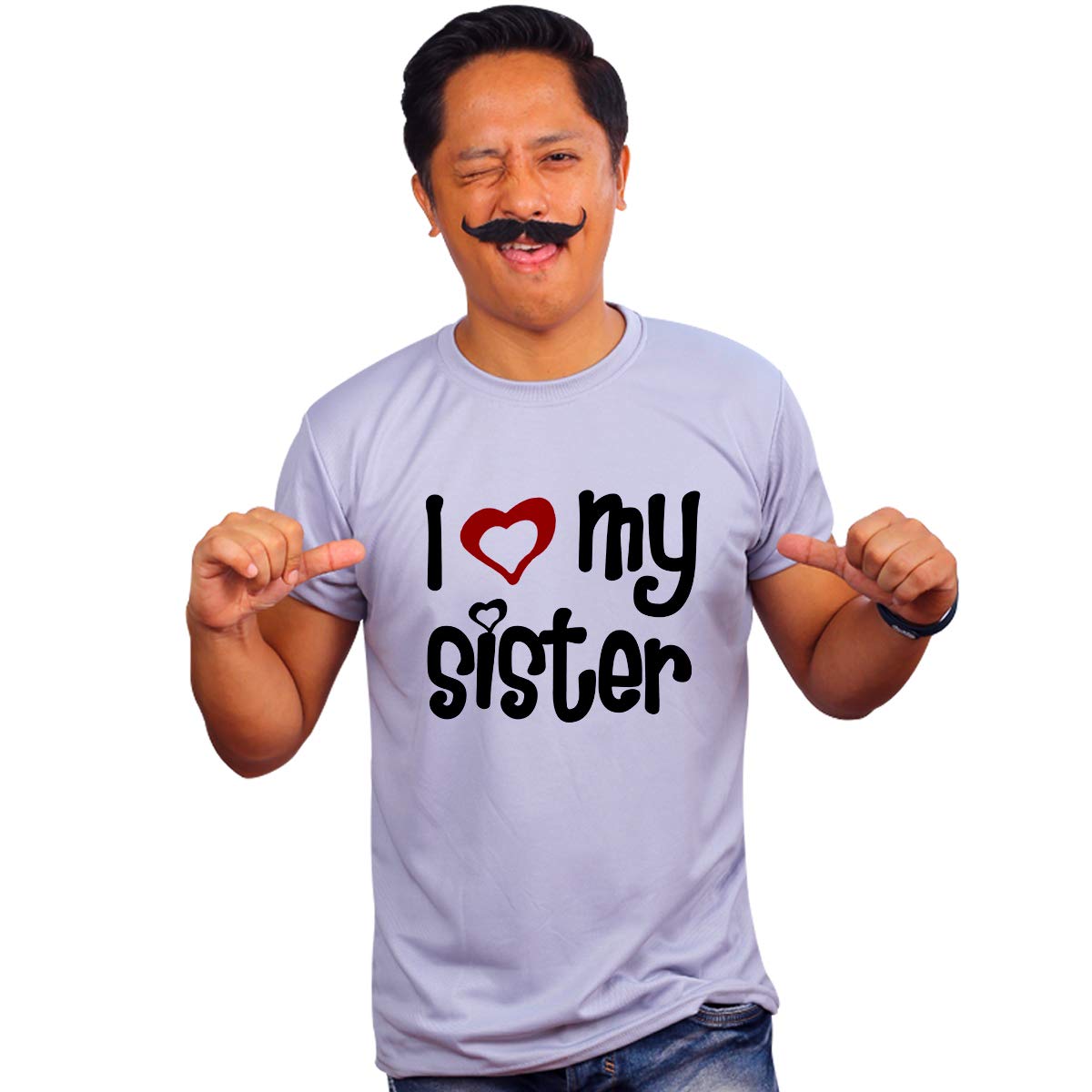 Mooch Wale I Love My Sister Grey Quick-Dri T-Shirt for Men
