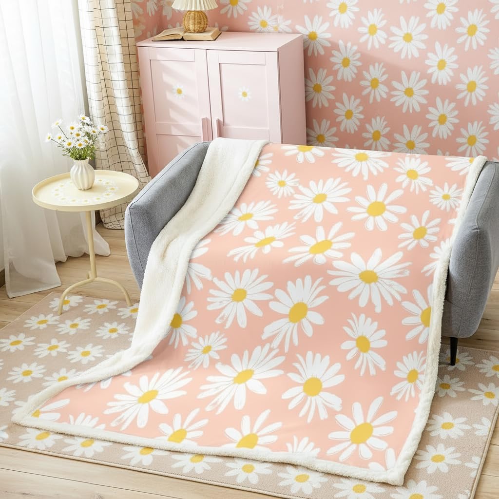 Manta de flores de margarita infantil para cama y decoracion de interiores moderna