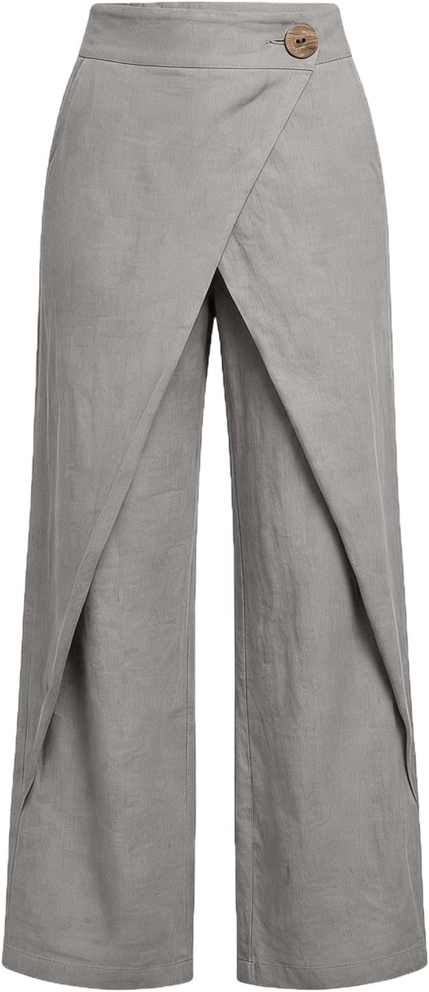 Womens Wide Leg Cotton Linen Pants Casual Palazzo Harem Pants Summer Loose Beach Travel Vacation Pants with Pockets