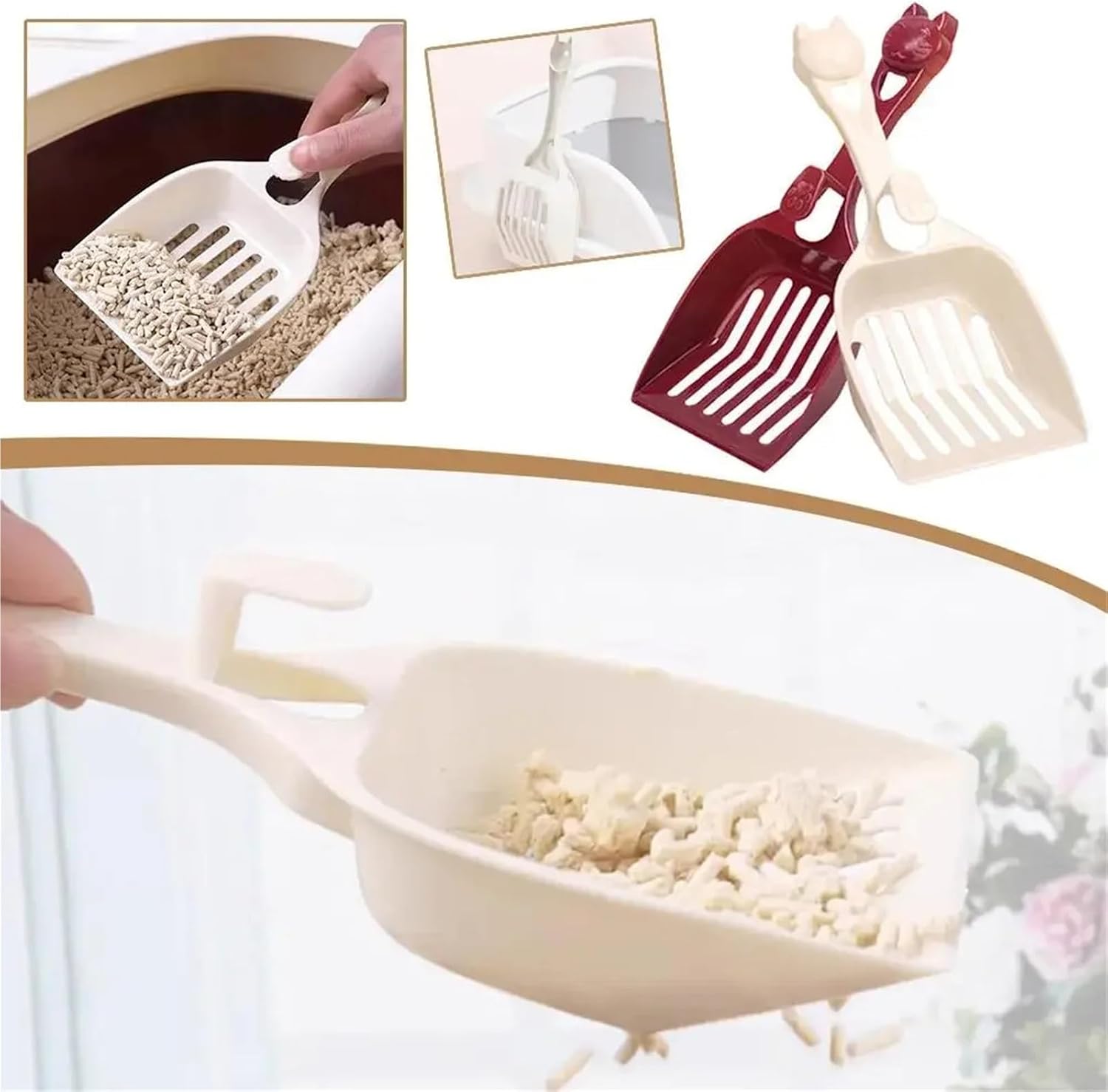 Multicolor Plastic Cat Litter Scoop, Litter Sand Box Shovel for Kitten Toilet Cleaning Supplies(C-Deep Pink)