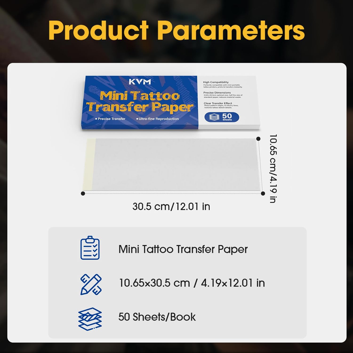 KVM HD Mini Transfer Paper for Tattoo Artists, A5 Size, 50 Sheets, Compatible with Mini Thermal Copier