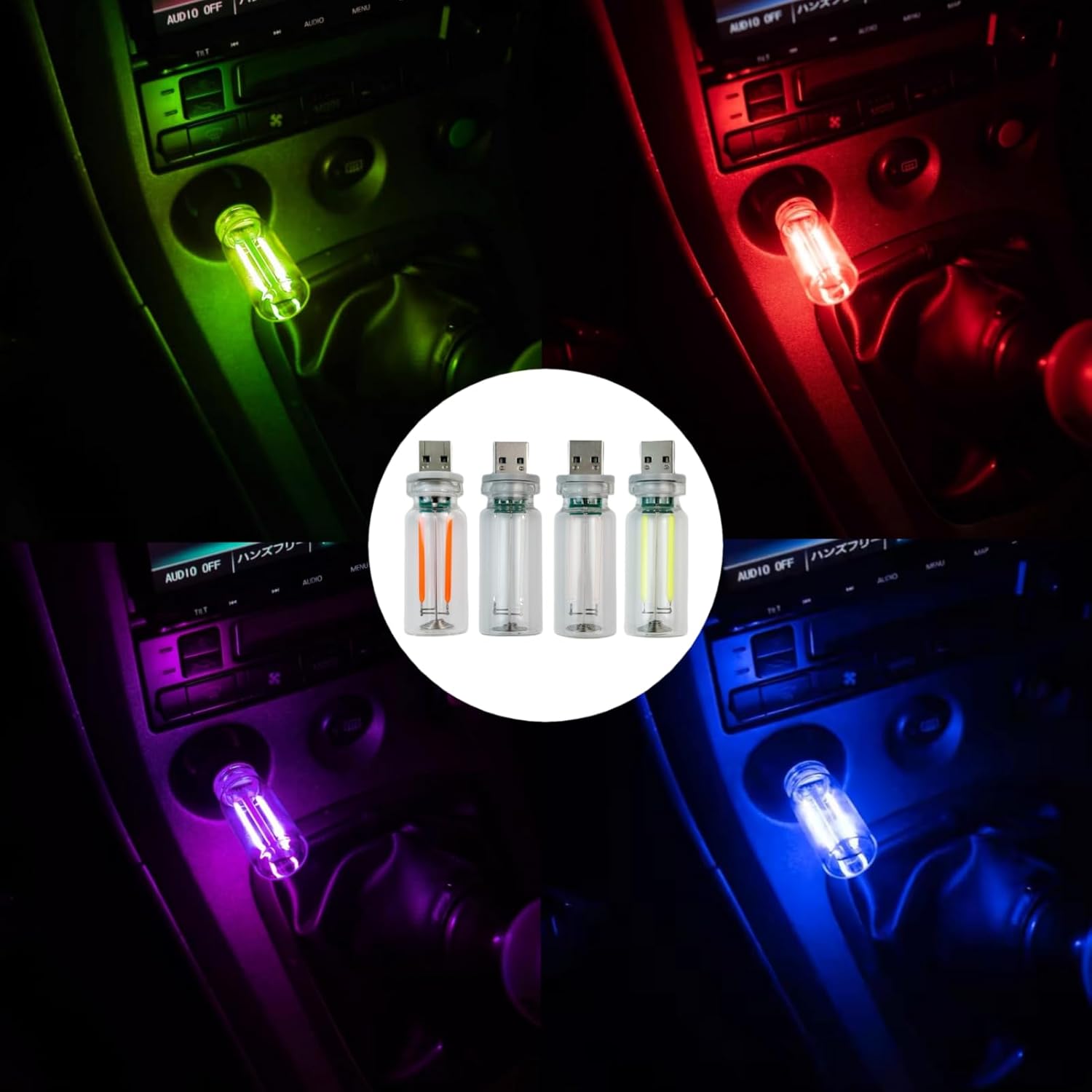 4PCS Dimmable USB Touch Control Led Night Lights, Glass Plug in USB Light Bulbs, Cute Interior Car Lights, Retro Led Ambient Lighting, Small Mood Lamp for Bedroom, Hallway, Nursery, Camping