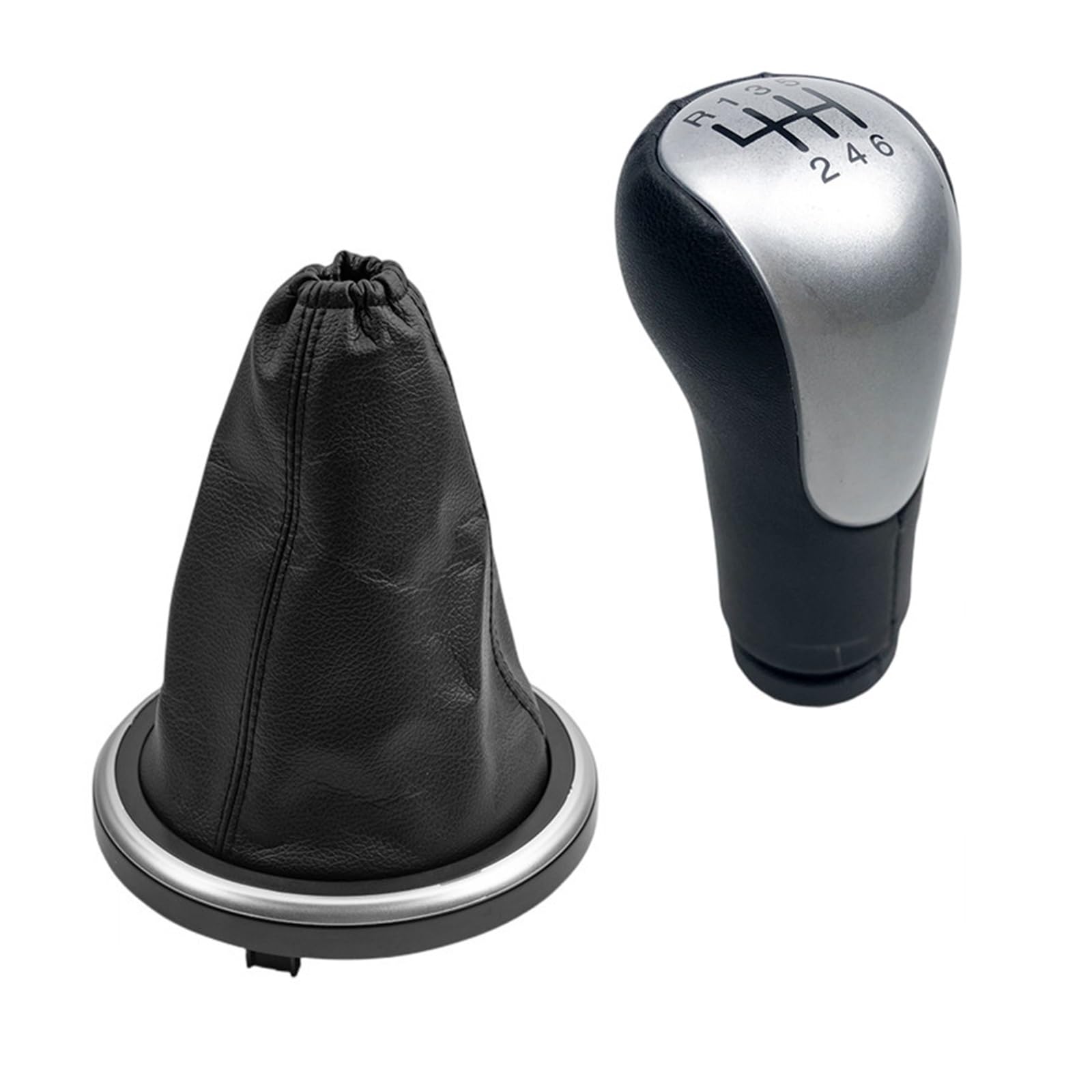 Rbevcrr Car Shift Lever Knob for Fiesta for Fusion for Transit for Connect 2002-2008 Leather Gear Shift Knob Shifter Gaiter Boot Cover Case Stick Shifter Pen(6 Speed Silver Case)