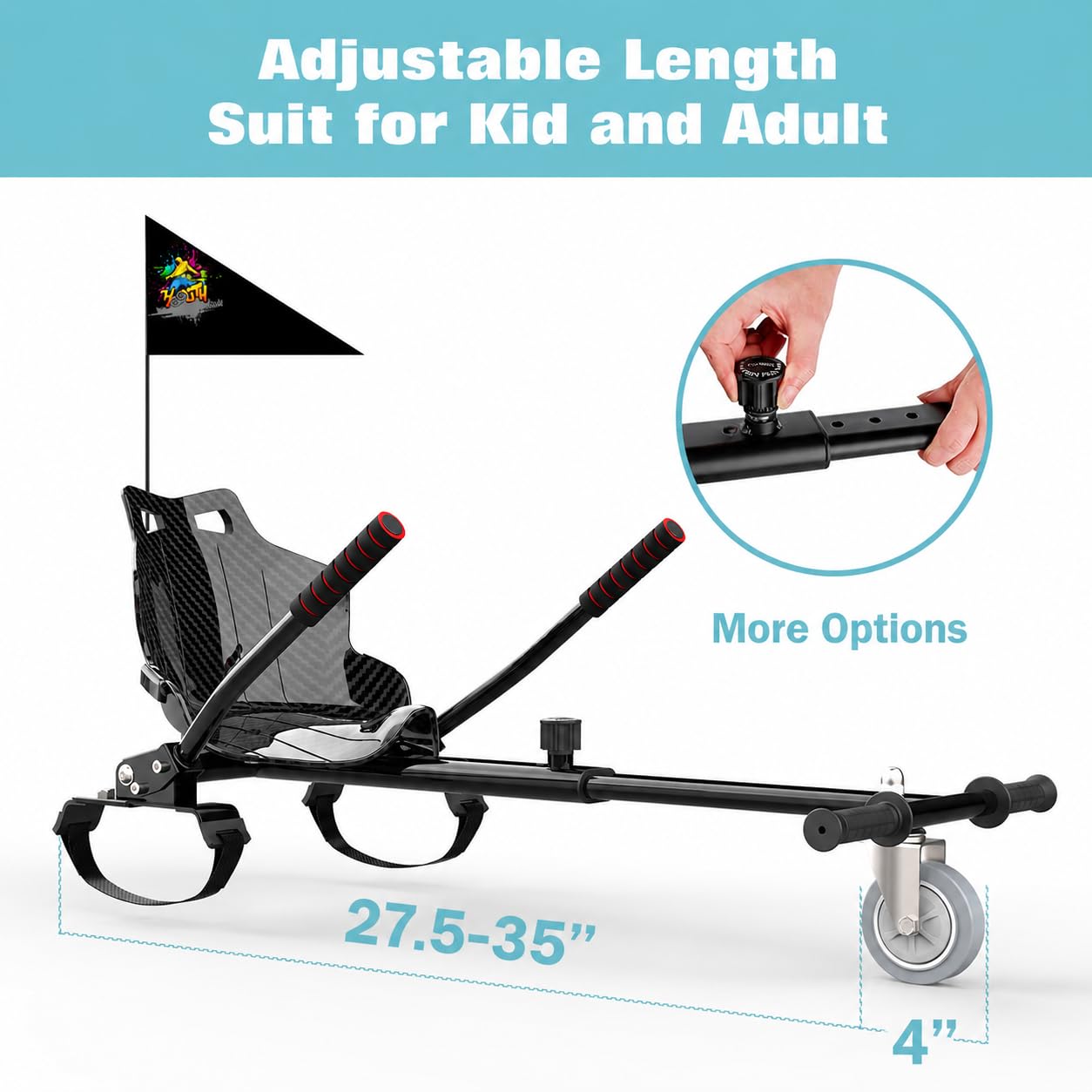 Hoverkart pour Hoverboards avec Châssis Réglable | Compatible avec hoverboards 6,5", 8", 8,5" et 10", châssis réglable de 79 à 113 cm, montage facile, enfants et adultes
