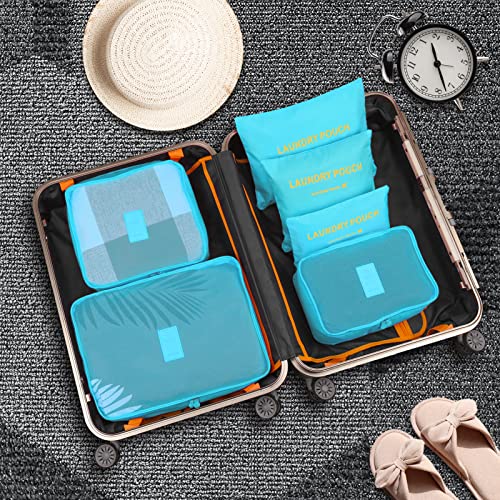 Image of 6PCS Packing Cubes for Travel Luggage Organiser Bag Compression Pouches Clothes Suitcase, Packing Organizers Storage Bags for Travel Accessories, Light Blue