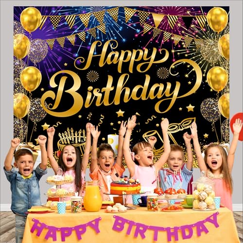 Image of Black Birthday Backdrop 5x4 Ft | Backdrops for Decoration | Birthday Decoration Backdrop | Banner for Kids Theme Party