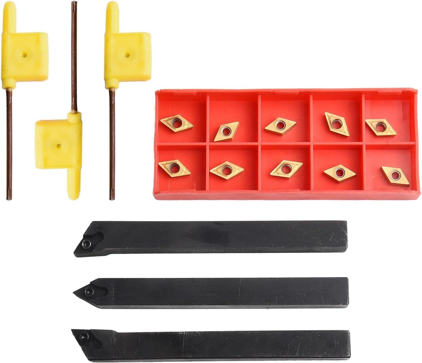 External Lathe Turning Holder with DCMT070204 Carbide Inserts, Alloy Steel Tool Holders for 93° Turning Tool Applications, Right/Left Hand & Screw Clamp Style