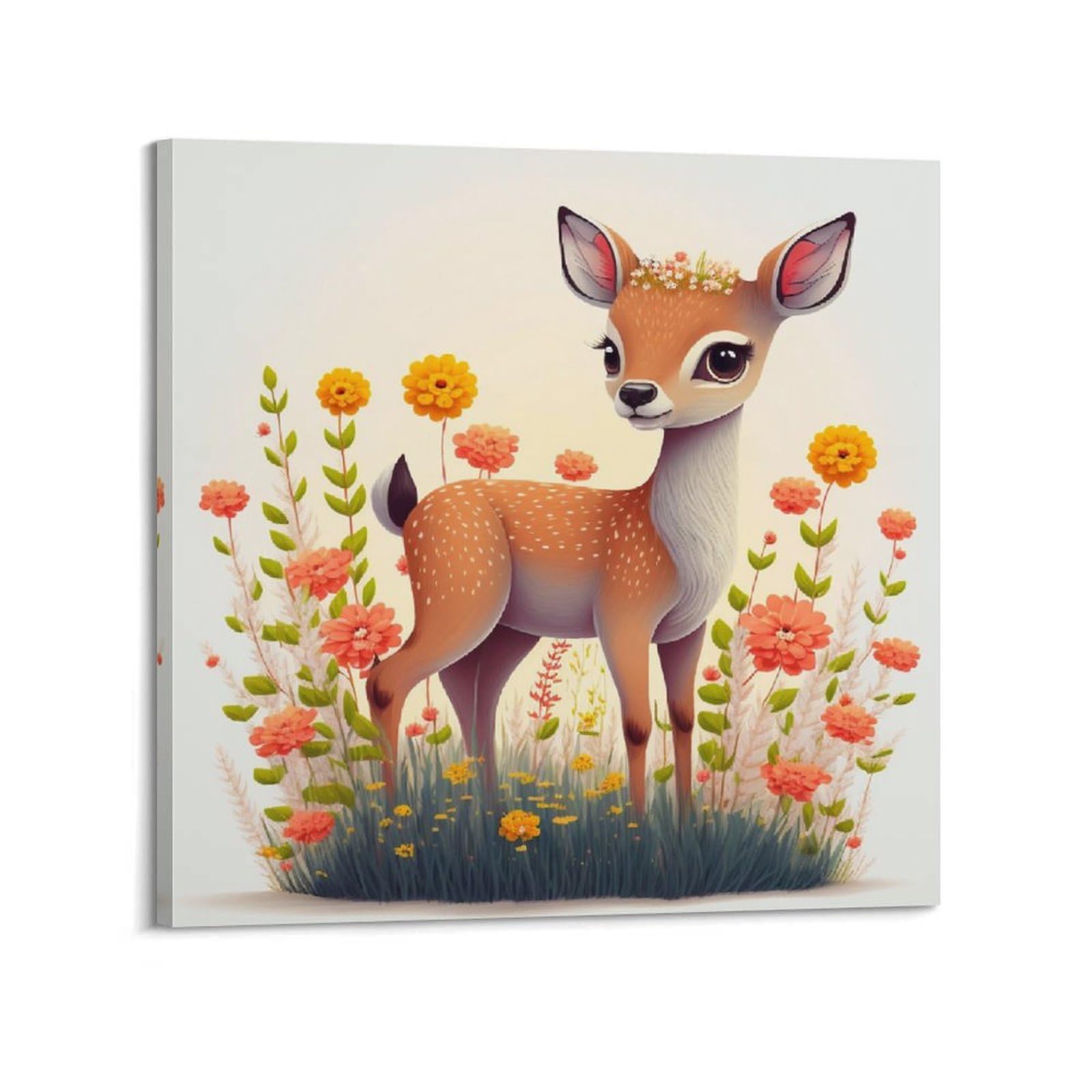 Xkuga Boys Frame-Style Cartoon Animal Poster Portrait Wildlife Kawaii Healing Deer Modern Decorative Canvas Prints - Ideal Wall Art For Family, Man Cave, Game Room, & Girls Bedroom 16X16inch(40X40cm)