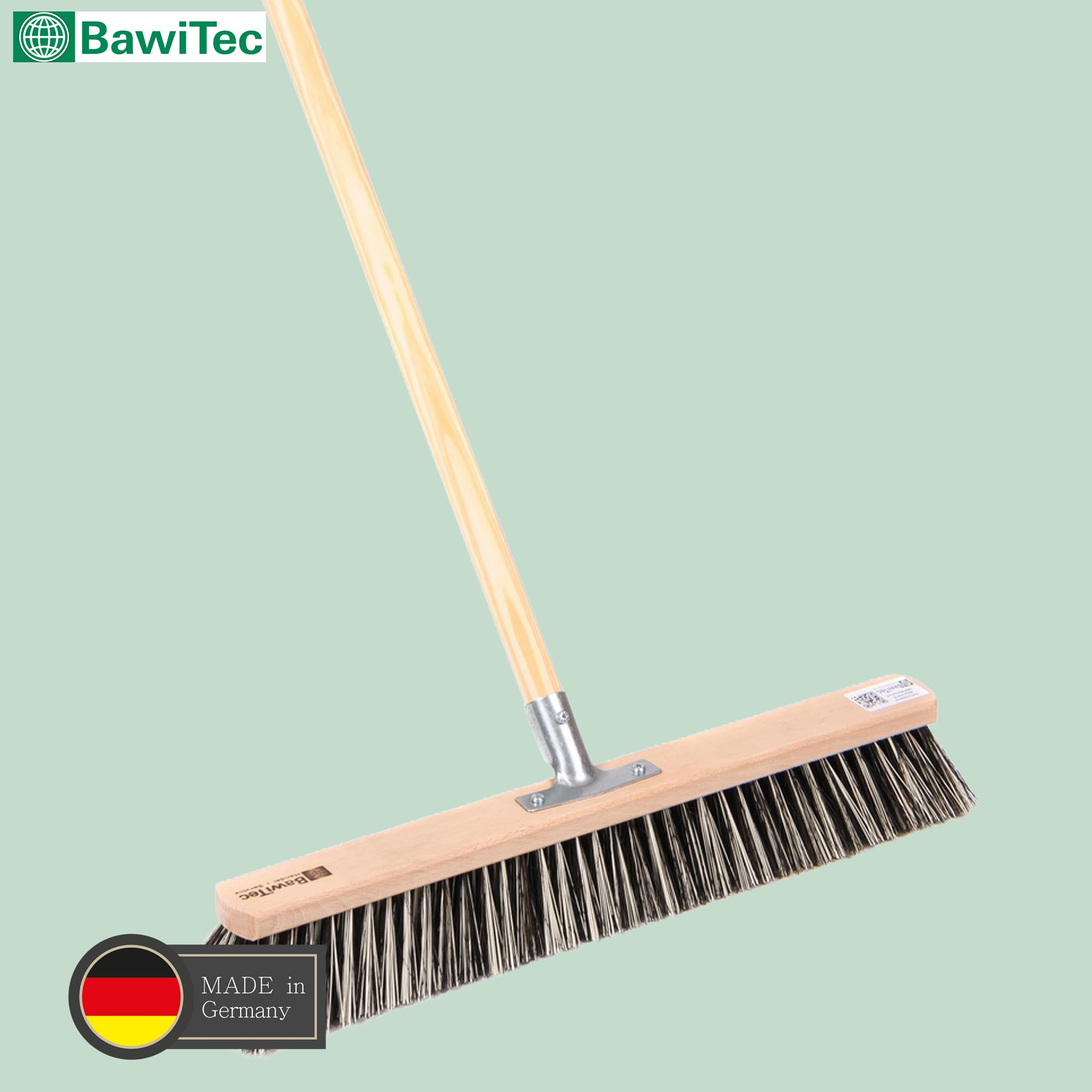 BawiTec OssiBlitz-Mix Straßenbesen, 80cm Besenbreite, Besen mit Stiel | Stiel 160cm Länge Ø2,8cm, Harte Arenga Borsten-Mischung, Robuste Borsten, Kehrbesen für Draußen