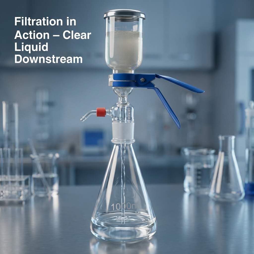 QWORK 1000 ml vetro vuoto filtrazione distillazione apparecchio per il filtraggio in laboratorio con imbuto graduato 300 ml