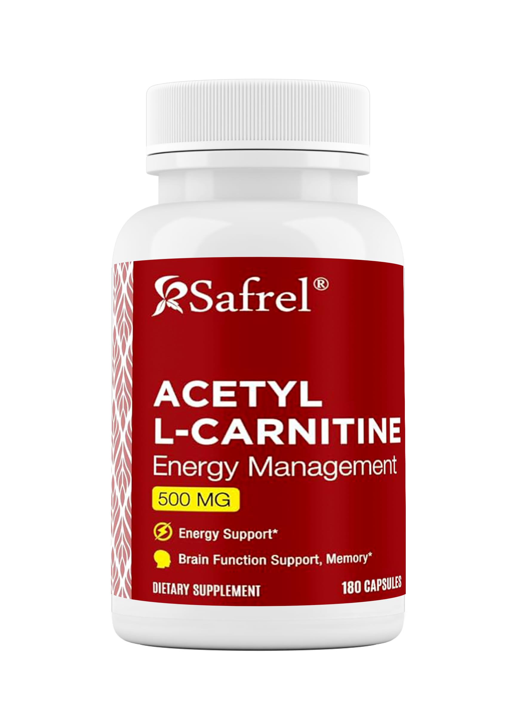 Safrel | Acetyl L-Carnitine (ALCAR) | 500 mg | Capsules | 180 Count | Brain, Energy Support | Cognitive Function, Cellular Energy