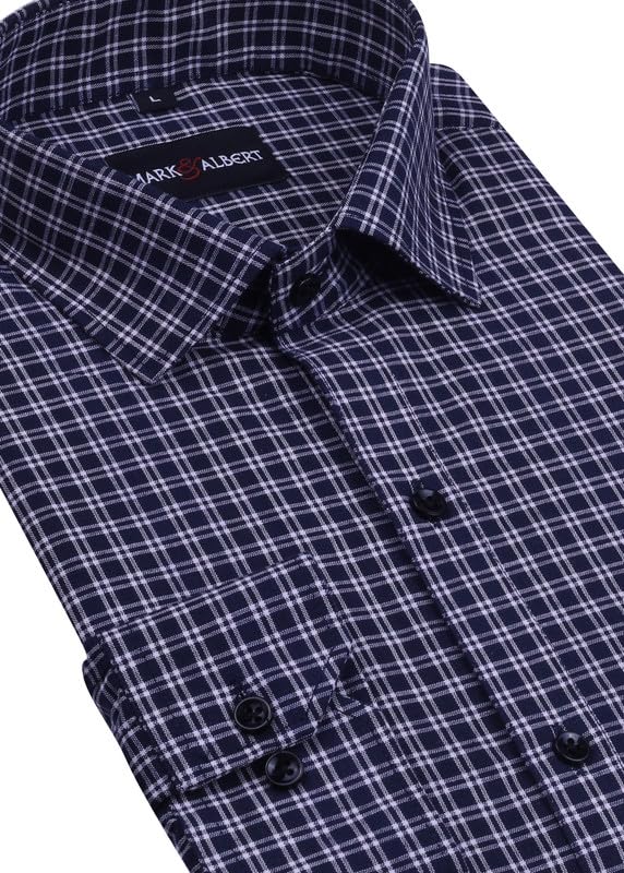 Image of MARK & ALBERT Men's Checkered Full Sleeves Cotton Formal Shirt Blue | Stylish Shirt for Men