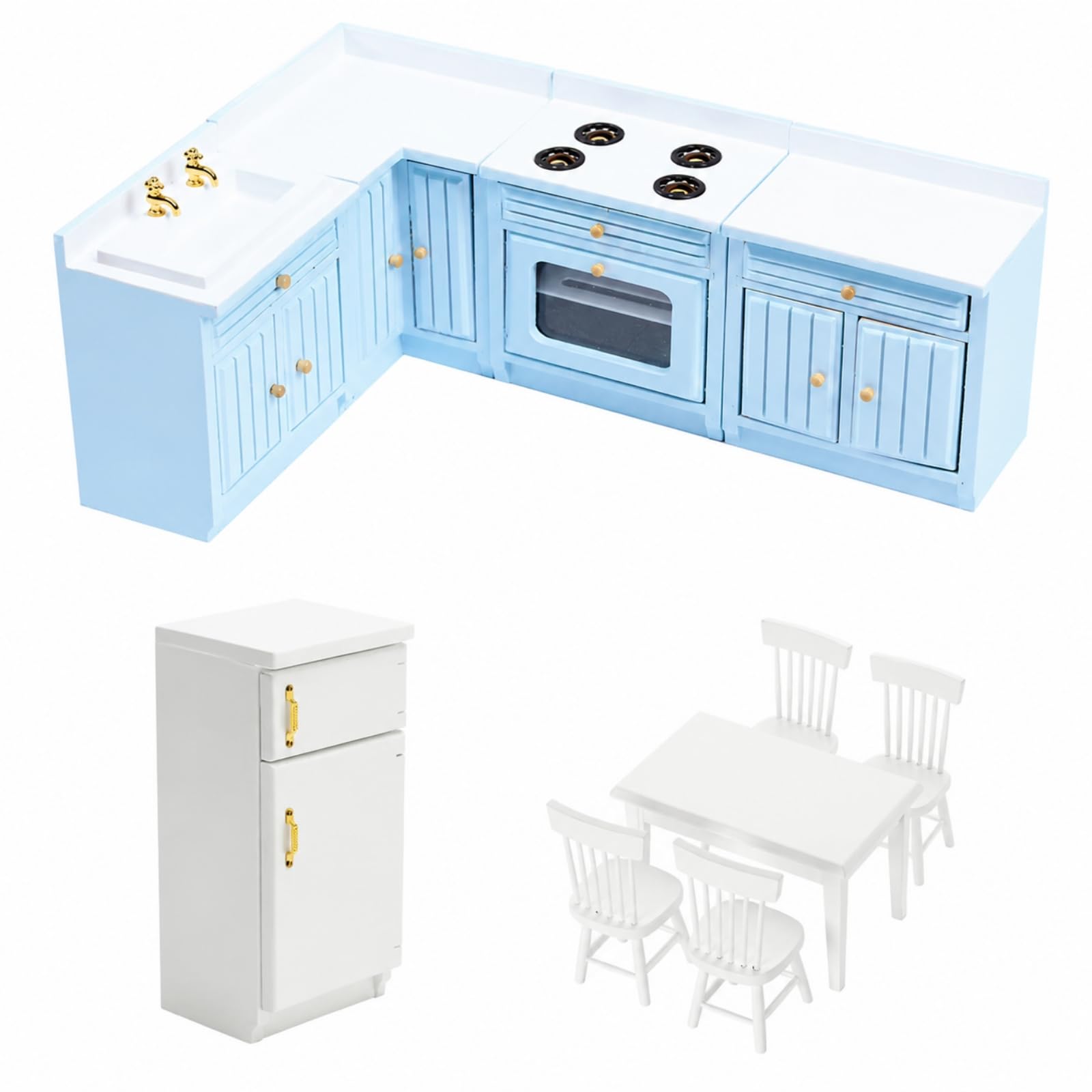 Set Miniatur Frigorifero e Sala da Pranzo Robusto in Miniatura in Legno di Betulla Apribile per Esposizioni Tavolo,