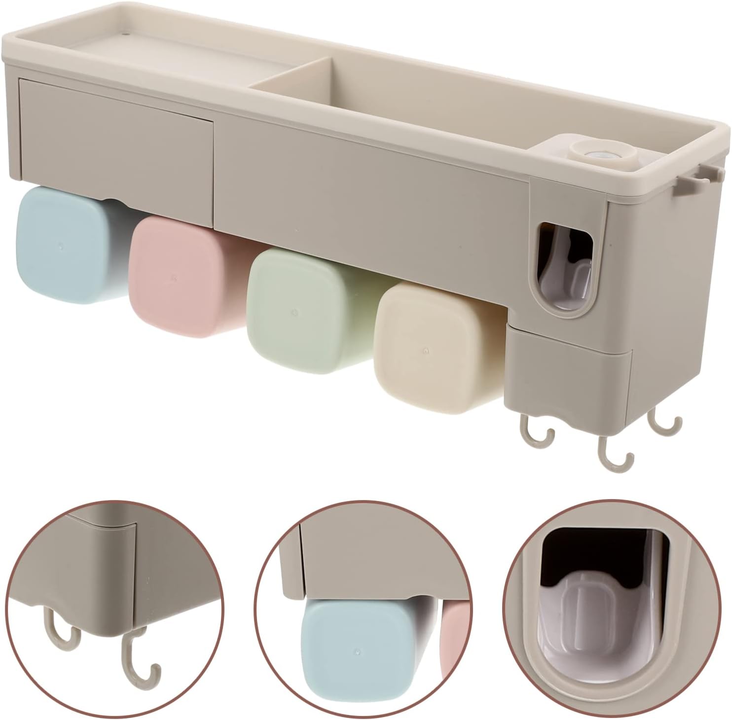 Auto Squeeze Toothpaste Holder Wall-Mount Toothbrush Rack Adhesive Space-Saving Multi-Functional Bathroom Organizer