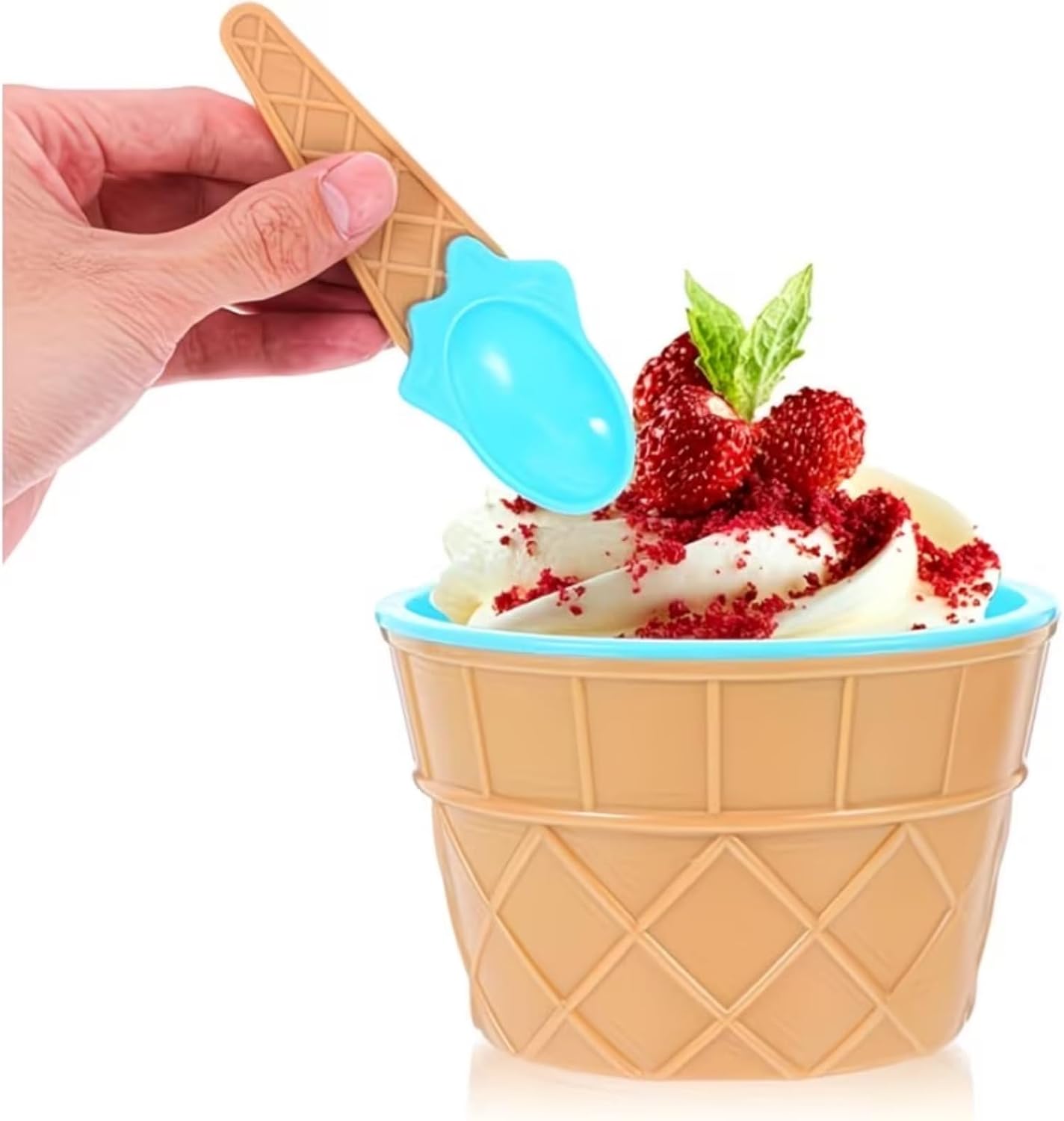 6 PCS Reusable Plastic Ice Cream Bowls with Spoons Colorful Cartoon Ice Cream Cups for Sundaes, Frozen Yogurt, and Summer Party Desserts