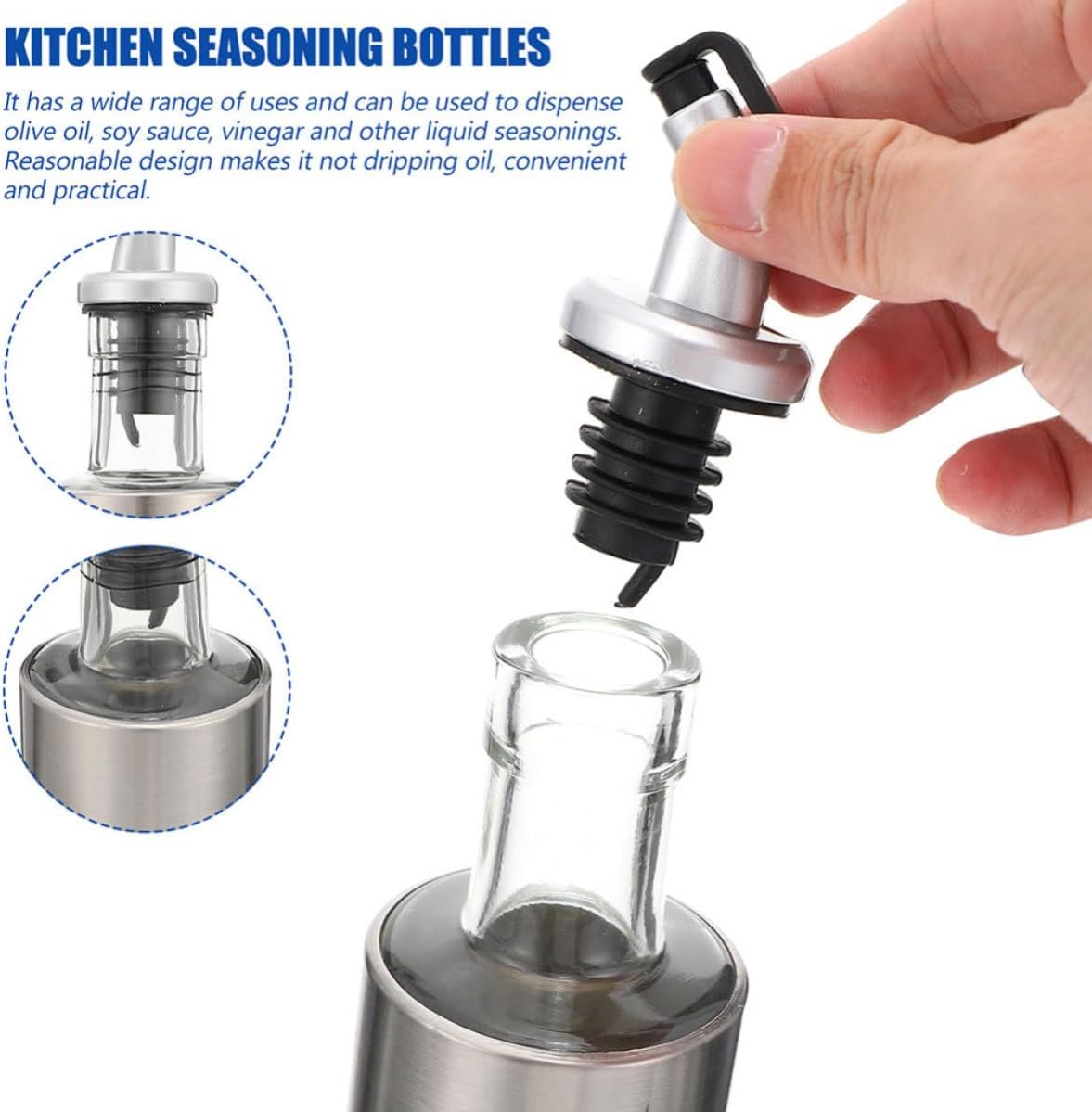 Glass Oil Dispenser Bottle with Stainless Steel Cap 300ml for Kitchen