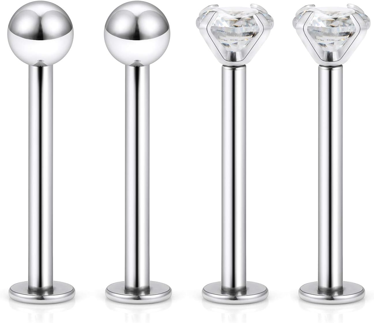 Cisyozi 16G チーク舌ピアス ジュエリー サージカルスチール フラットバック 舌リング クリアキュービックジルコニア ロングリップ ラブレットリング ピアスジュエリーリテーナー 14mm 16mm 19mm 2組, 金属 クリスタル, キュービックジルコニア