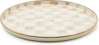 MACKENZIE-CHILDS Enamel Round Tray, Brown-and-White Mocha Check