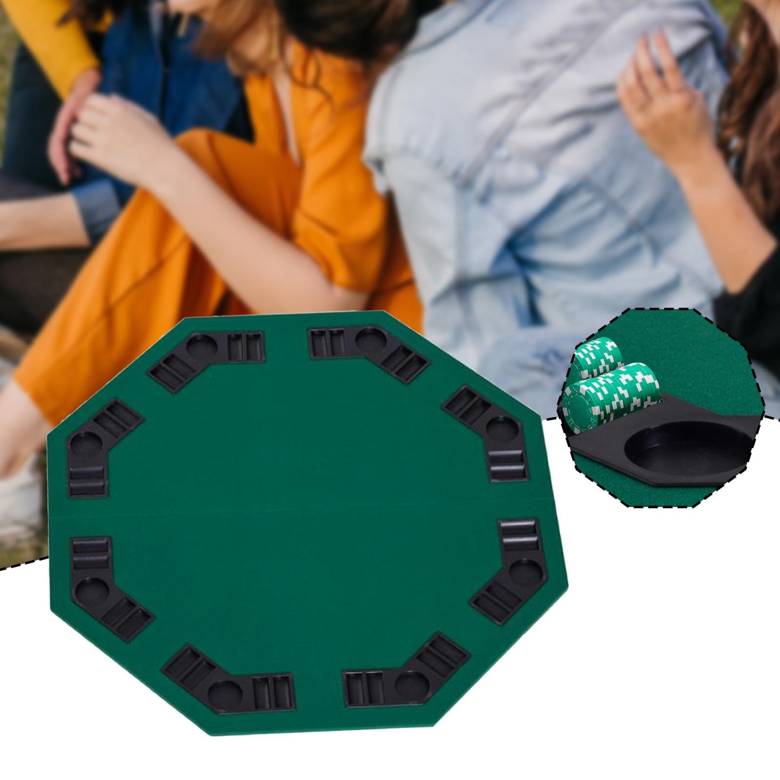perfeclan Faltbare Pokertischplatte, Texas Hold'em-Tischmatte mit Chip-Schalen & Getränkehaltern, achteckig, professionelles 48-Zoll-Tischlayout aus, 8 Spieler für Versammlungen