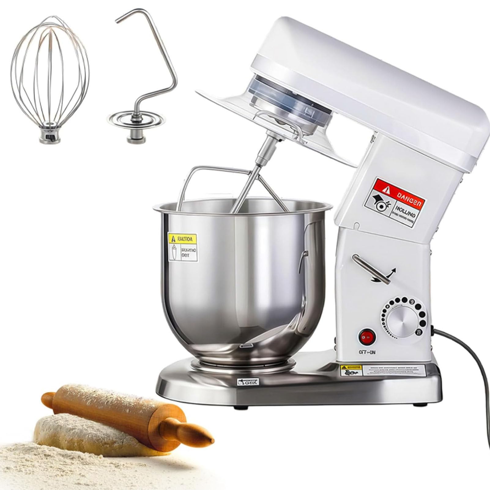 Cashwise Commercial Food Mixer, Countertop Dough Mixer 3-Speed Adjustable, Heavy Duty Electric Stand Mixer with Stainless Steel Bowl for Kitchen and Pizzeria White-7L