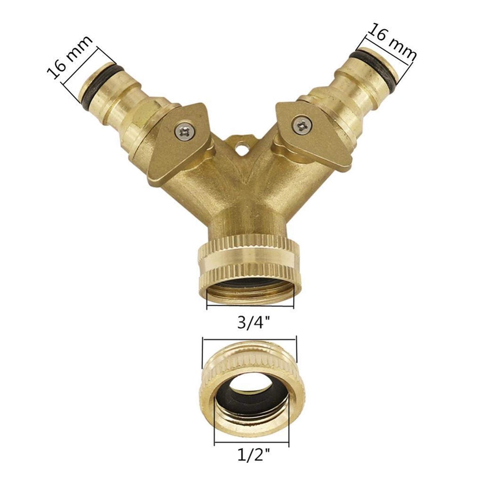 Accesorios para tuberías de riego, Accesorios de riego por Goteo latón, Bola en Forma Y, Divisor Agua 2 vías, Hilo Femenino 1/2-3/4 Pulgadas