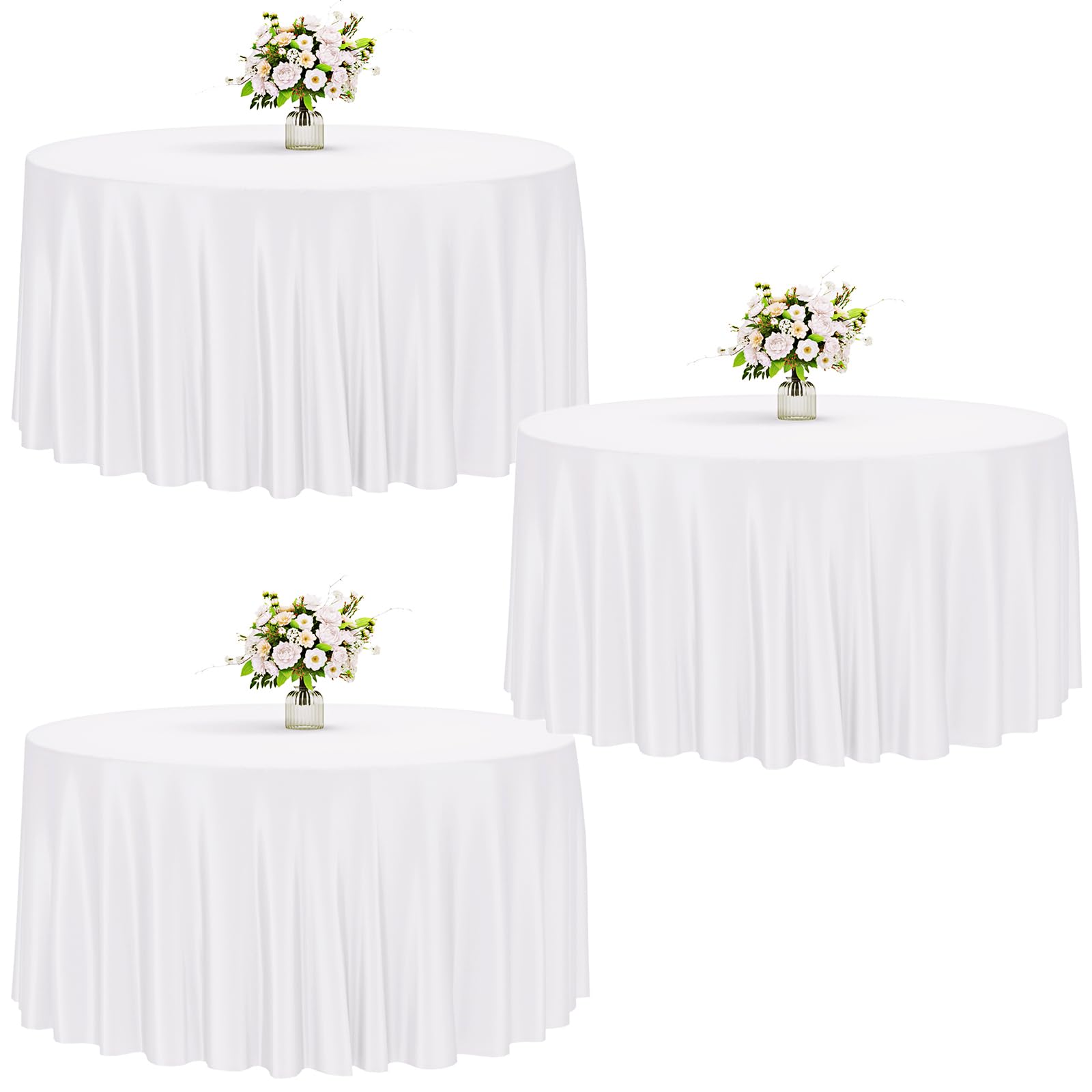Fixwal 120 Inch White Round Tablecloth, 3 Pack Round Table Cloth Polyester Fabric Washable Table Covers for Wedding, Party, Banquet, Dining, Birthday