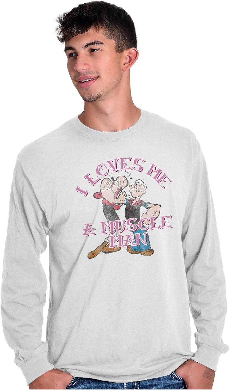 I Loves Me A Muscle Man Olive OYL Mens Long Sleeve Tee T Shirt