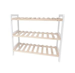 thesecrethome.es Estantería Zapatero de Madera - Estantería Multiusos con Baldas - Organizador para Entrada, Pasillo, Baño - Alto 50 x Largo 55 x Profundo 25 centimetros (3 Baldas - Blanco/Natural)