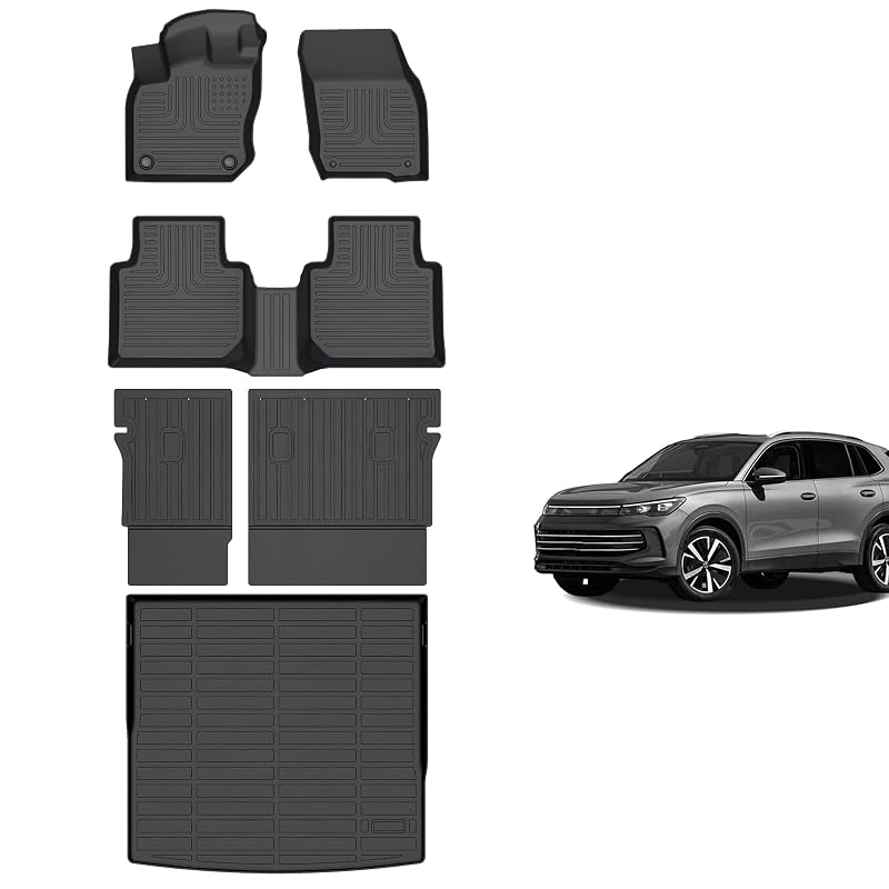 Kit de tapetes automotivos para Volkswagen Tiguan 2025 a 2027 ANKATA em TPE, conjunto completo com 5 peças