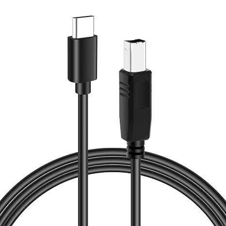 USB B to USB C Printer Cable 2 Feet, Flexible Cord for MacBook Pro/Air, MIDI Compatible With Yamaha Piano Keyboard, DAC, DJ Controller and More