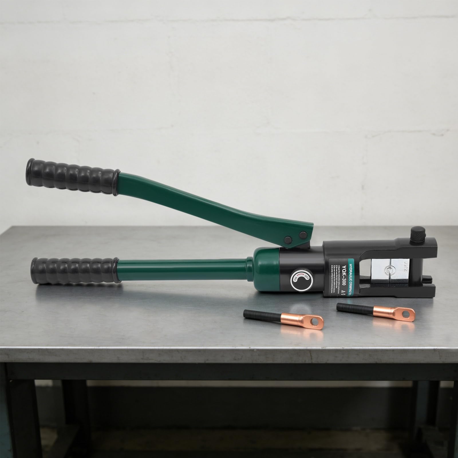 Hydrauliczne szczypce zaciskowe 120 KN z 11 matrycami 16-300 mm², szczypce zaciskowe do końcówek kablowych i rur – ręczne narzędzie do zaciskania do instalacji elektrycznej i przemysłu (zielone/czarne