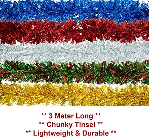 FESTIVE FIX Christmas Tinsel in Red - 3m Twist Garlands for Xmas Trees | DIY Party Decoration for Home Indoor and Outdoor | Tinsel Garland Holiday Hanging Decor for Wedding and Birthday