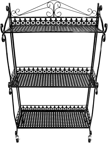 Miniatura 6 de Soporte plegable de metal para plantas con ruedas giratorias estante negro de 3 niveles de 23 pulgadas de ancho x 95 pulgadas de profundidad x 41