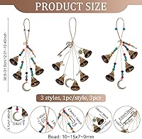 Vista 2 de OLYCRAFT 3 Pcs Witch Bells & Keychain Hangers - Moon Key Wiccan Bells Decor with Wood Beads Wind Chimes for Home Decor - 11.8 Inch