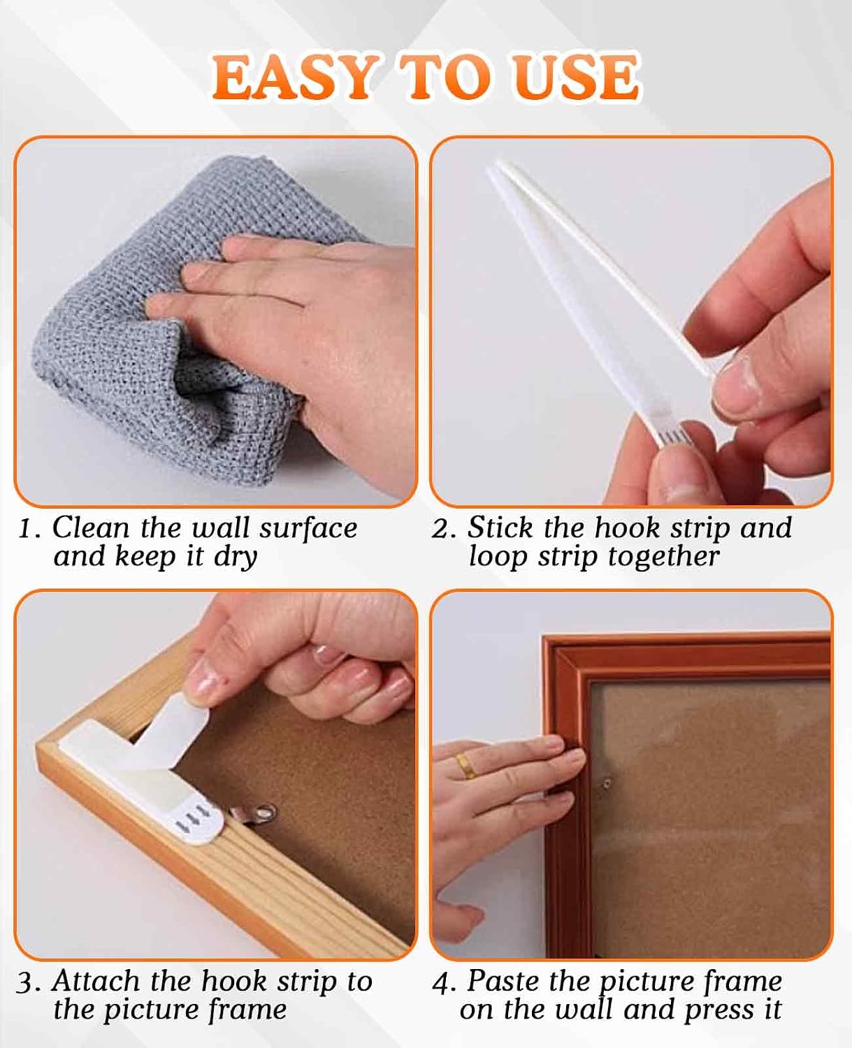 30 Pairs (60 Strips) Large Picture Hanging Strips Heavy Duty, 3.6" Damage Free Frame Hanging Pictures Without Nails, Wall Sticky Hook and Loop Adhesive Strips Kit