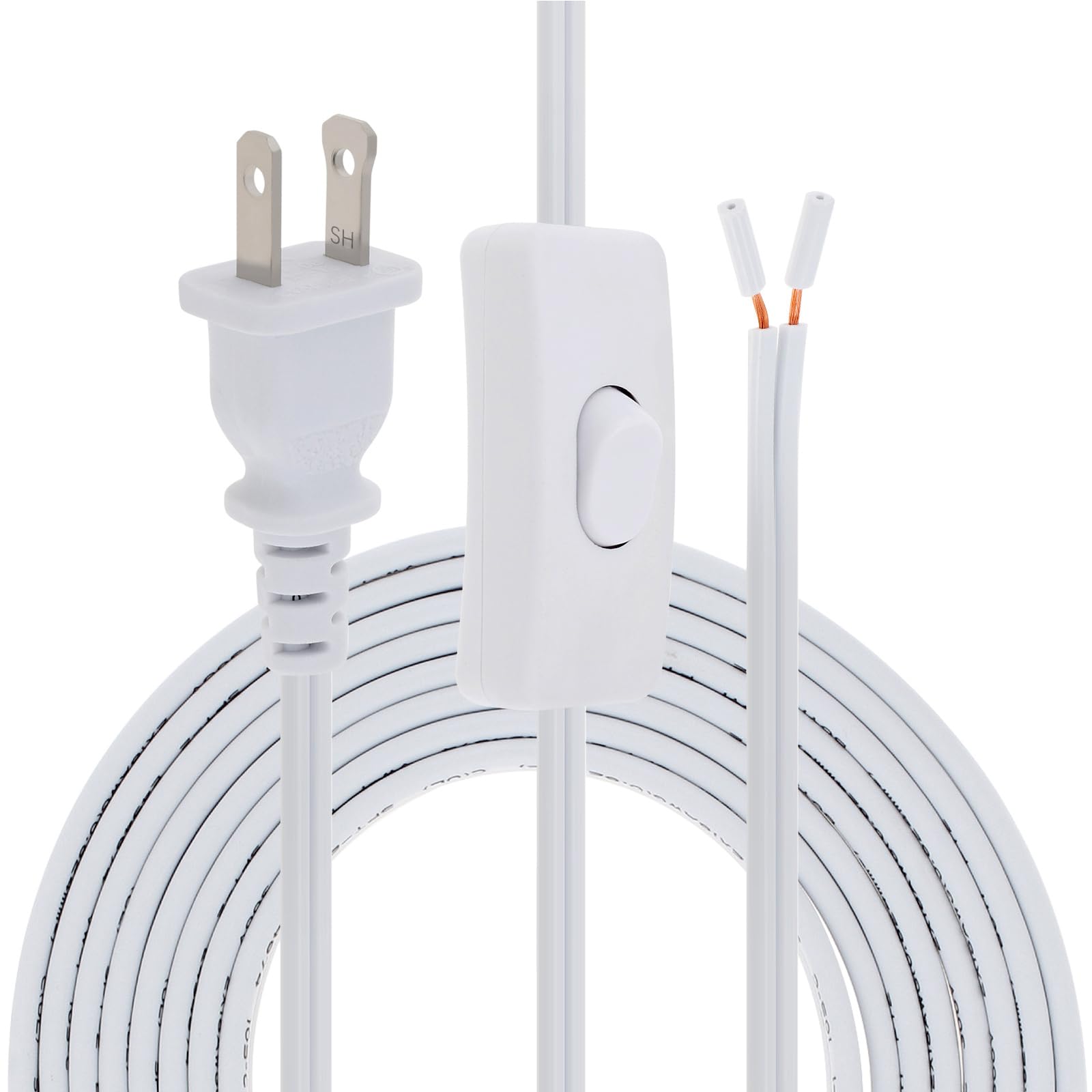 RTNLIT 16FT Lamp Cord with On/Off Button Switch and Polarized Plug, Stripped Ends Ready for Wiring, 18AWG SPT-2 Replacement Power Cord, White