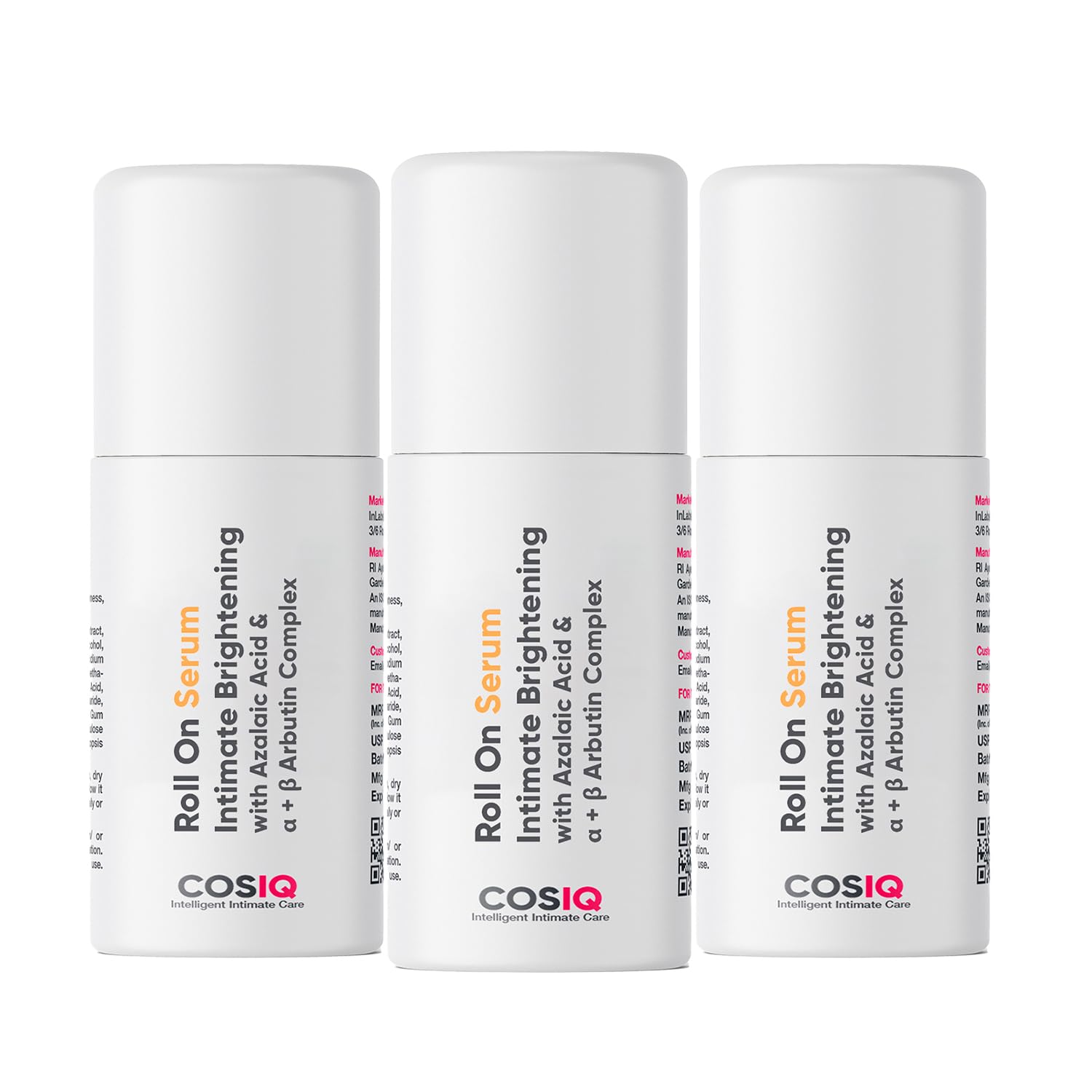 Cos-IQ Intimate Brightening Roll-On Serum | Azelaic Acid & Alpha + Beta Arbutin Complex | For Dark Underarms, Inner Thighs, Knees | Fragrance-Free Lightening Serum for Women & Men | 120ml