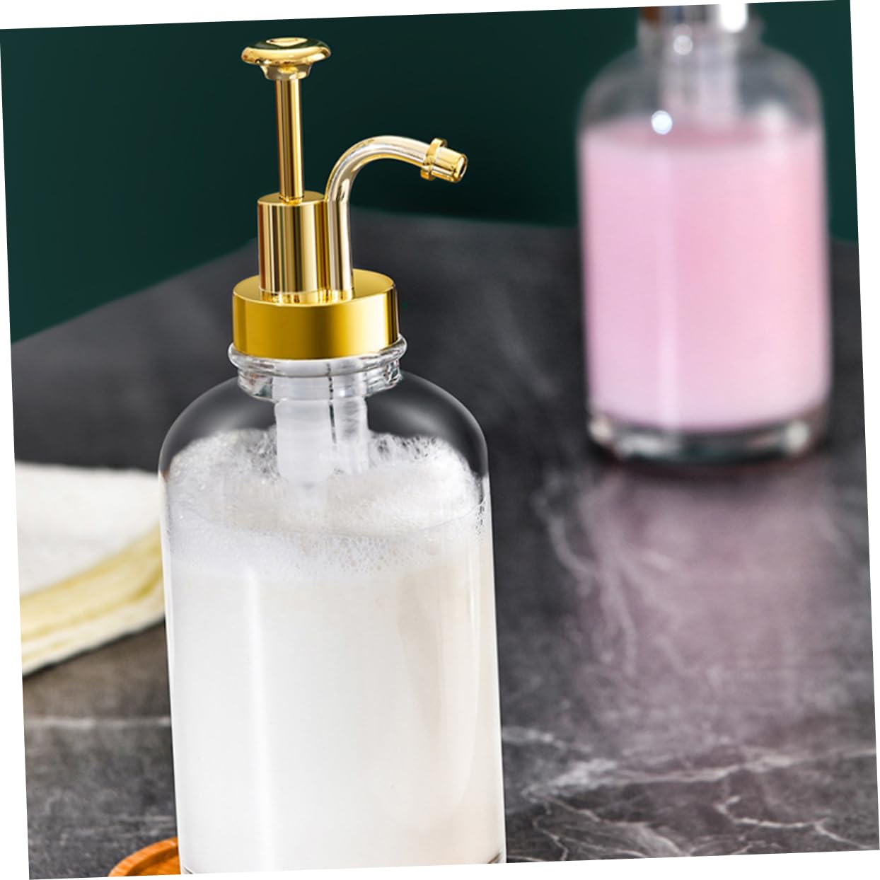PRETYZOOM 500ml Dispensador De Jabón Líquido Vidrio Pulsador Multifuncional Compacto para Cocina y Baño