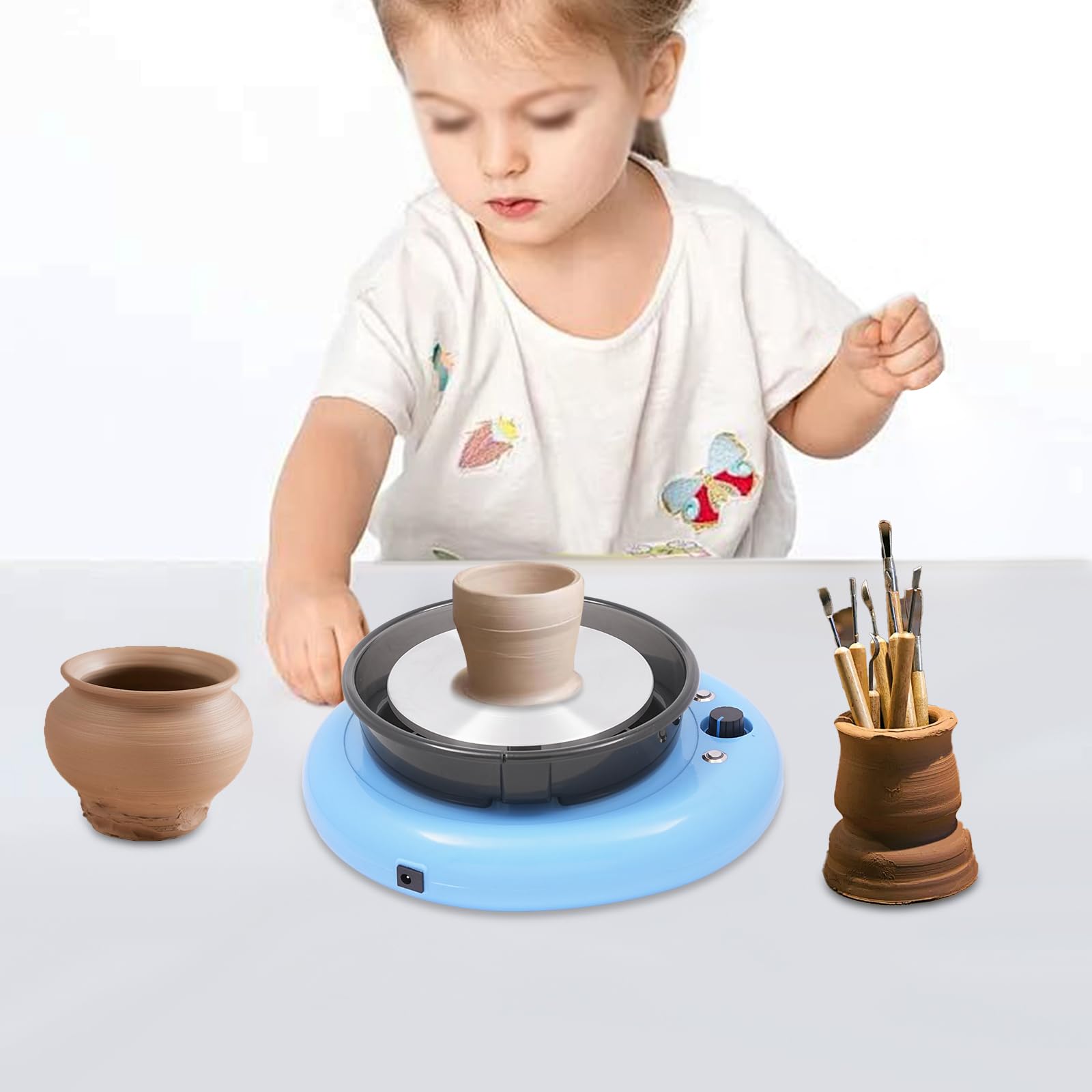 Mini zestaw kół ceramicznych dla dorosłych i początkujących, 14 cm, regulowana prędkość, ceramiczna maszyna z glinką i odłączaną umywalką na wodę, ciche koło gliniane z narzędziami do rzeźbienia