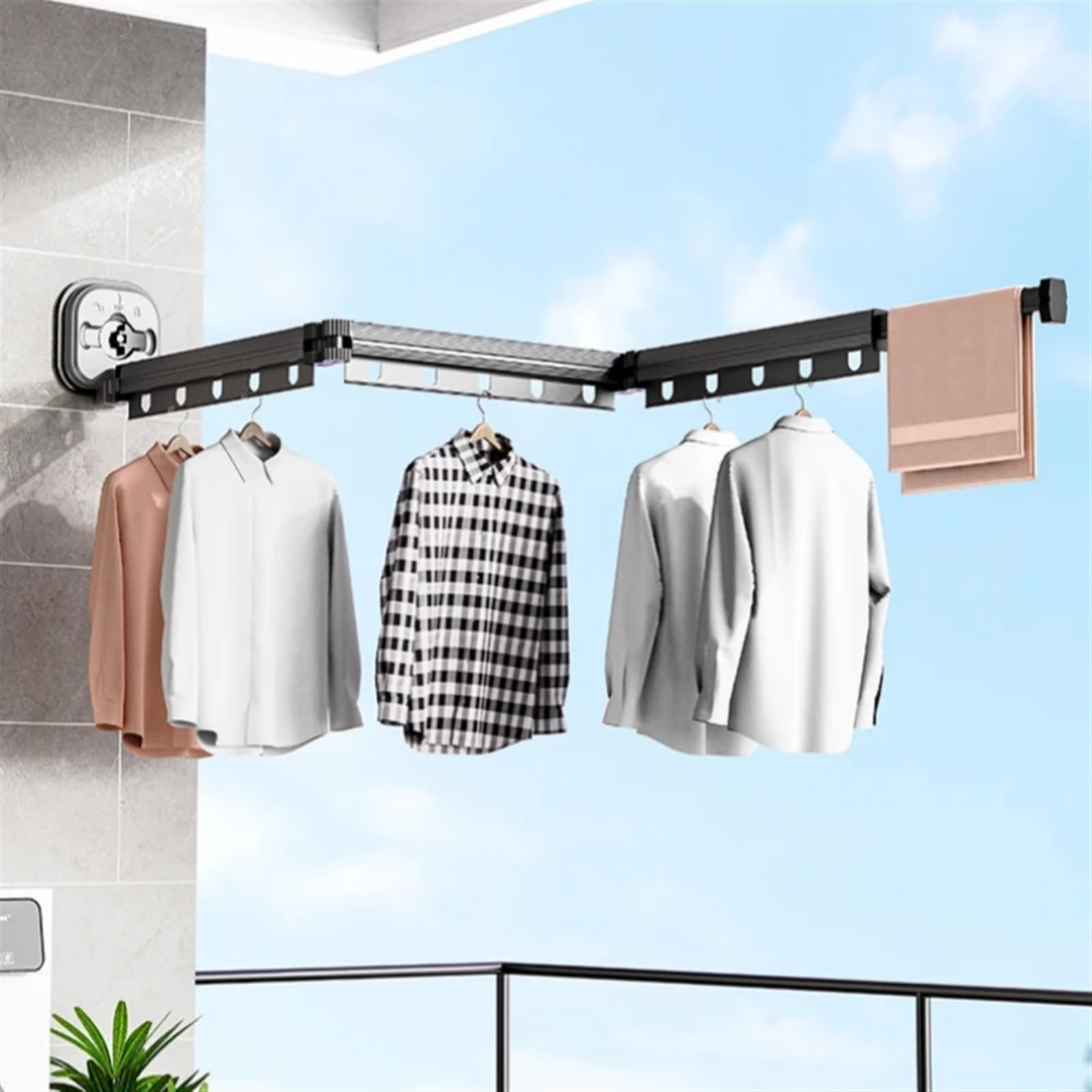 Verstellbarer Wäscheständer zur Wandmontage, platzsparend, faltbar, ohne Stanzen, Design versteckter Wäschetrockner für Badezimmer & Balkon (weiß, 3-fach)