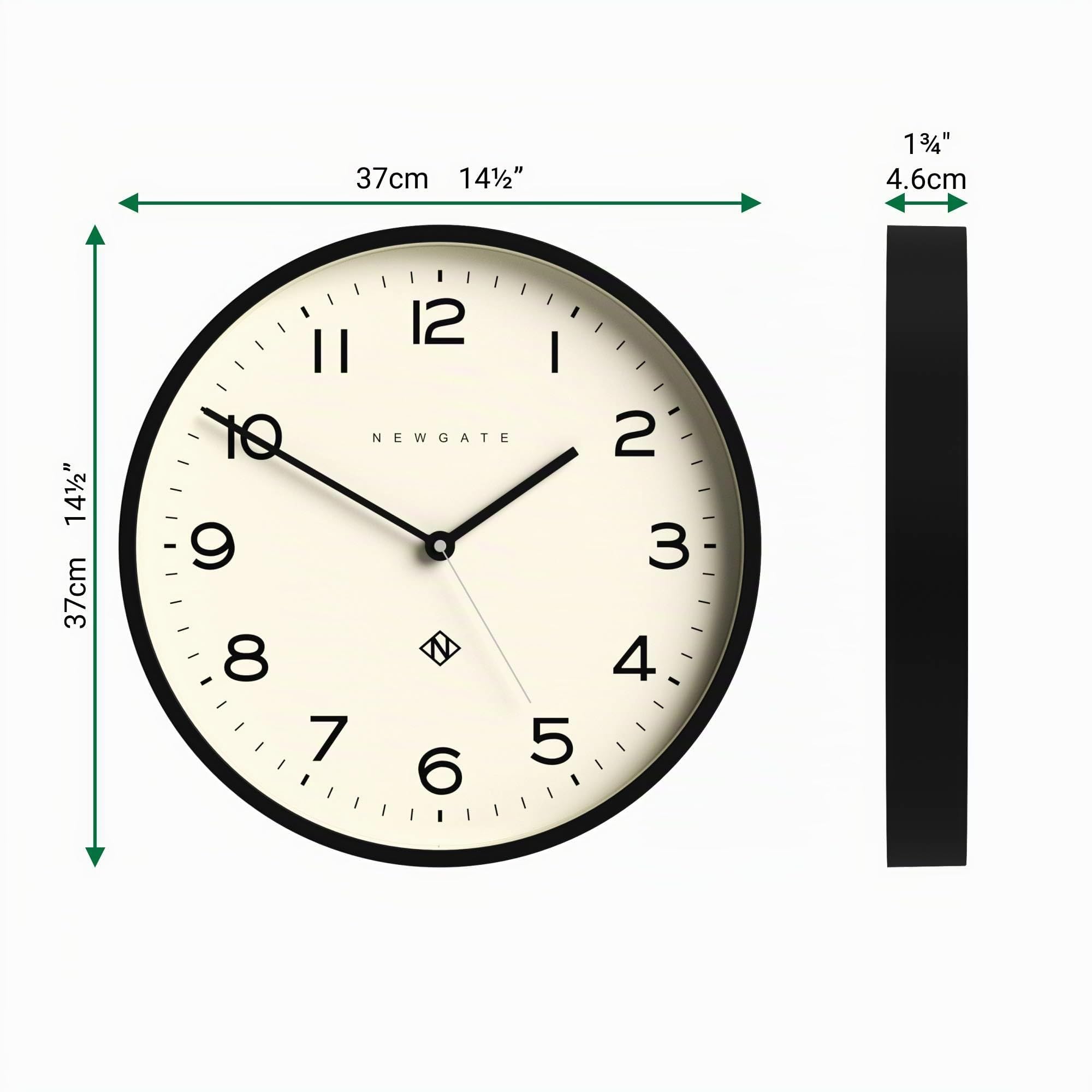 NEWGATE® Number Three Echo Horloge Murale | Horloge Ronde Moderne | 37cm | Noir | des nombres faciles à Lire | Idéal pour la Cuisine, Le Salon ou Le Bureau