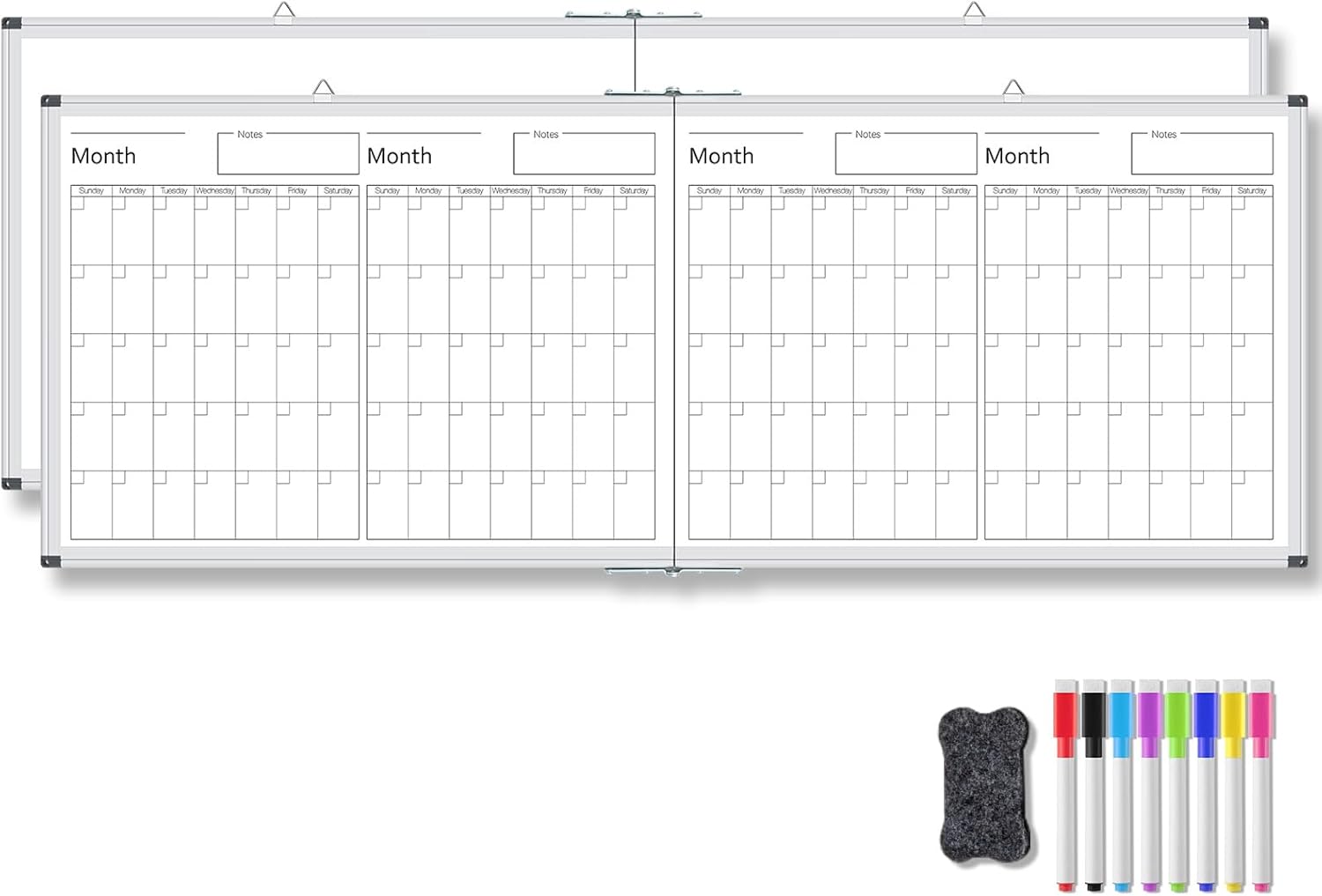 Lincia 48" x 18" Magnetic Horizontal 4 Month Dry Erase Calendar for Wall Undated Dry Erase Planner Aluminum Frame Whiteboard Calendar for Home School Office Projects Wall Fridge