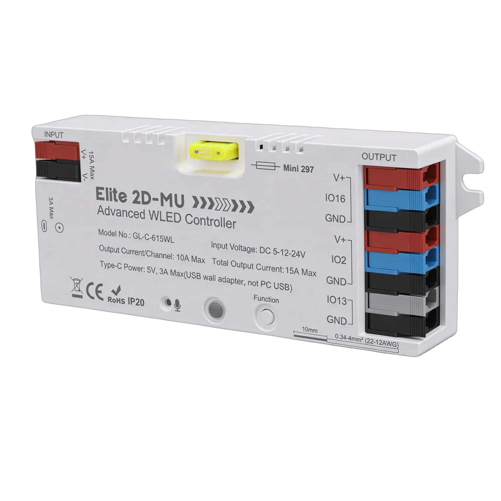 Bewinner LED-Streifenlicht-Controller mit über 100 Dynamischen Effekten, Adressierbarer RGB-IC-LED-Controller mit Musiksynchronisation, 20 A 5 A, Kompatibel mit WS2812 SK6812 WS2815