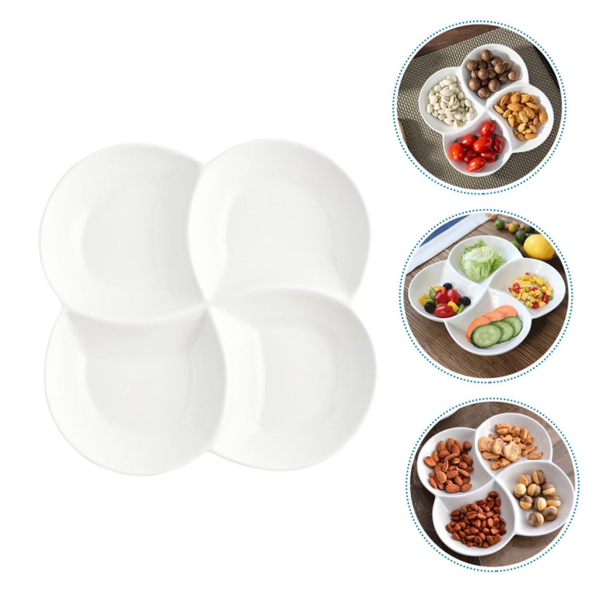 Assiette de Service à 4 Compartiments en Céramique Blanche