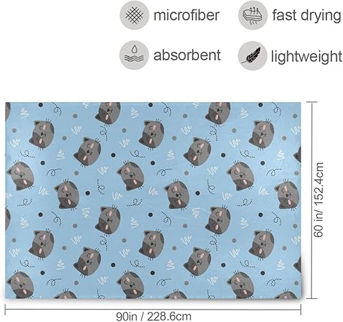 Miniatura 3 de Cute Grey Cat Head Animal Pattern Sofa Throw Blanket 60x90 Inches Comfy Spring Blanket for Car, Picnic, Couch, Fall Cozy Ultra-Soft Plush Travel