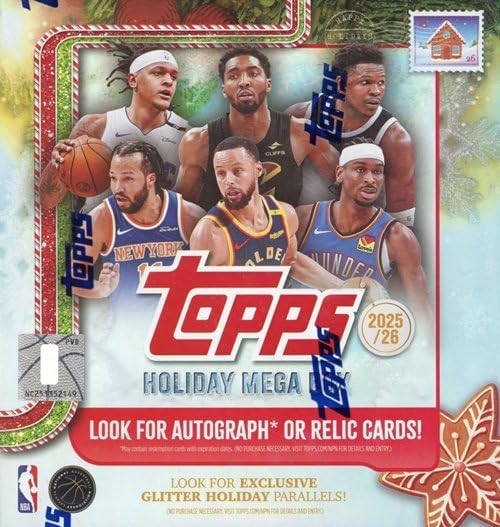 2025/26 Topps Basketball HUGE Factory Sealed HOLIDAY MEGA Box with 100 Cards Including (8) Parallels, Oversized Die-Cut & More! Look for RC & Autos of Cooper Flagg, Dylan Harper, VJ Edgecombe & More
