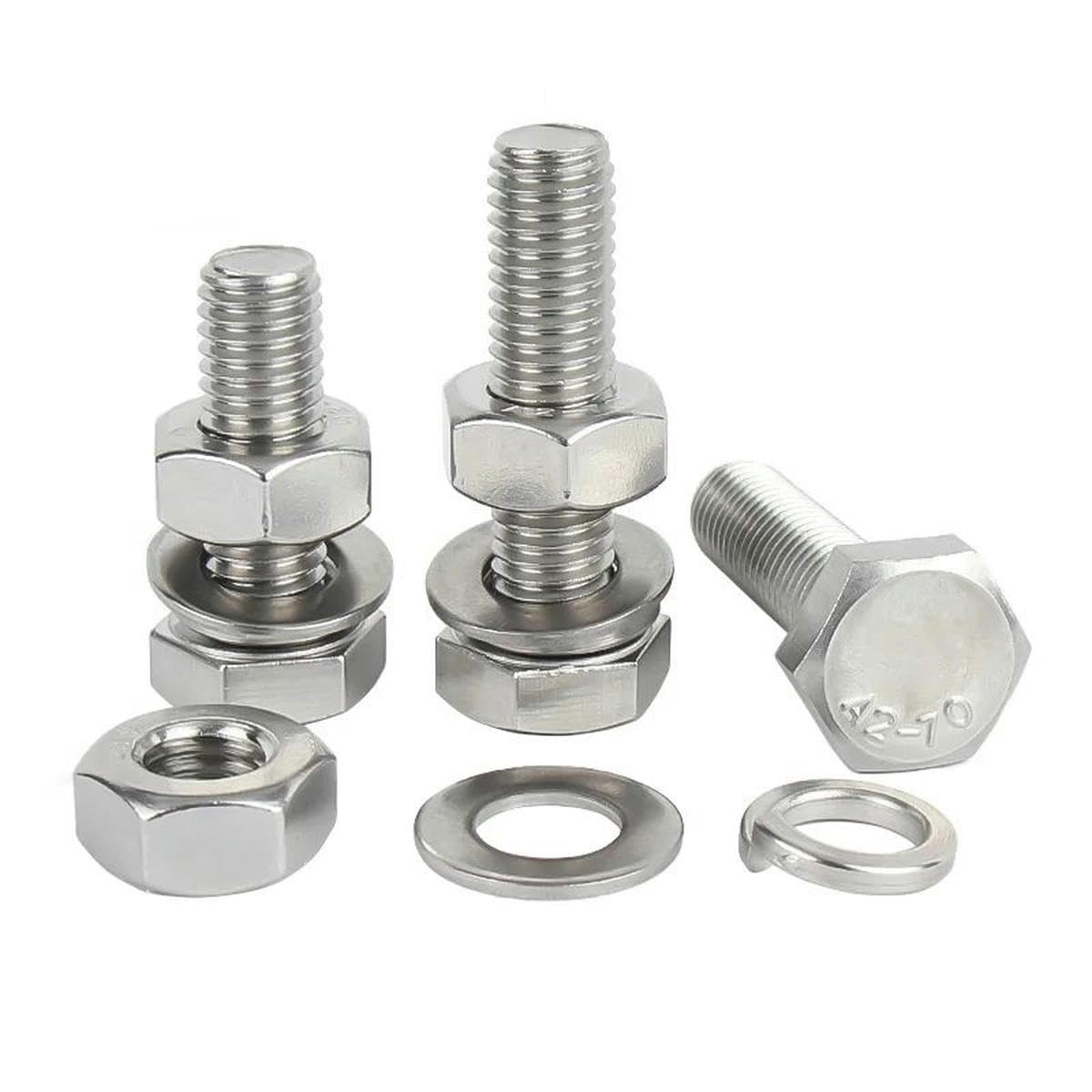 20-1 pièces 304 vis à tête hexagonale en Acier Inoxydable écrous rondelles Plates rondelles de Blocage Kit Hexagonal Ensemble M3 M4 M5 M6 M8 M10 M12 M14 M16-M4 (20 Jeux) -90mm